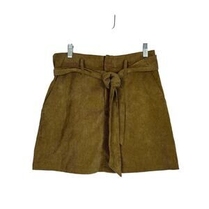 Boohoo Brown Lightweight Corduroy Zipper in Front Fabric Belt Mini Skirt Size 6